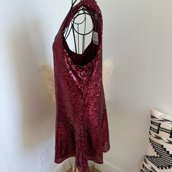 FREE PEOPLE Liquid Shine Sequin Sleeveless Swing Mini Dress Ruby Red Small NEW - Picture 6 of 13